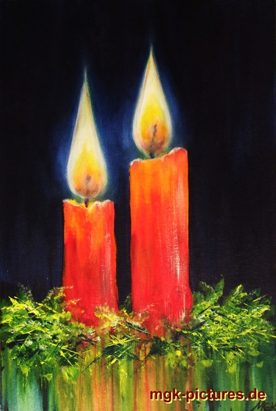 2. Advent
Acryl auf Malkarton 60x40 cm
Schlüsselwörter: Kerzen