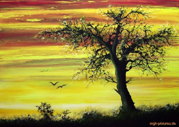 Der einsame Baum (in gelben Sonnenuntergang)
Acryl auf Malkarton 60x40cm (2021)
