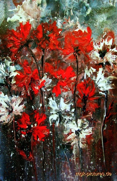 Blumen (abstrakt in rot)
Acryl auf Malkarton 60x40cm (2021)
