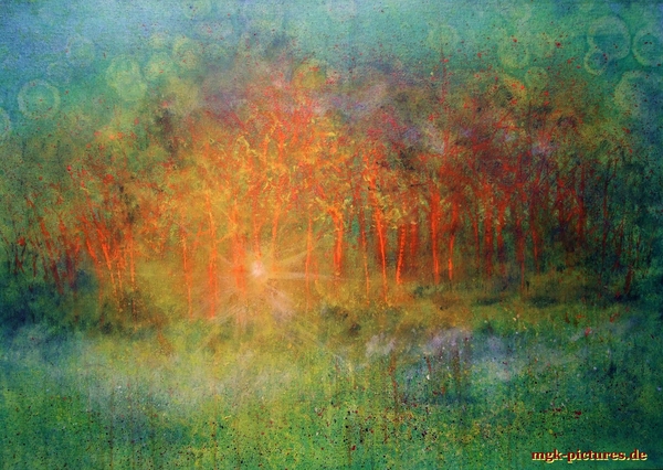 Wald im Sonnenaufgang (Acryl 50x70cm)
