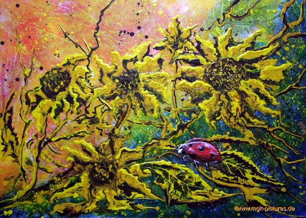 Sonnenblumen im Sonnenschein
Acryl auf Malkarton 50x70cm (2019)
Schlüsselwörter: Sonnenblumen